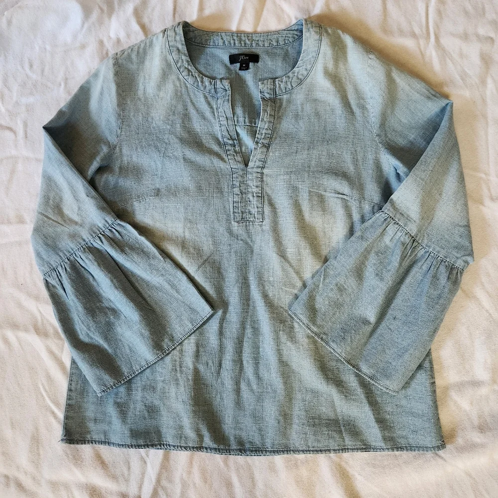 J.Crew Chambray Peasant Sleeve Top Women’s M Light Denim Tunic